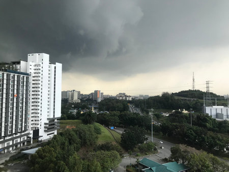 Building under dark cloud