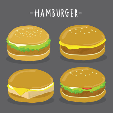 Cartoon Illustration Of Hamburger Characters. Vector Collection Setのイラスト素材