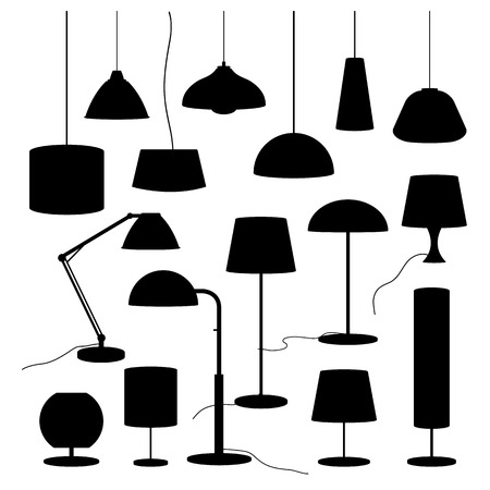 A set of silhouettes of household lamps and floor lamps Vectorのイラスト素材