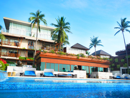 Swimming pool at the beach luxury hotel Resort Kui Buri, Prachuap Khiri Khan,Thailandの写真素材