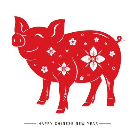 Happy Chinese New Year 2019, Pig Red Chinese Zodiac Sign Vectorのイラスト素材