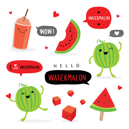 Watermelon Fruit Summer Cartoon Smile Funny Cute Character Vectorのイラスト素材