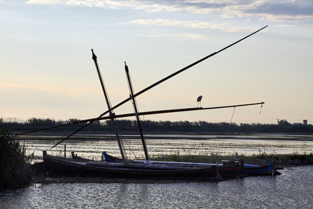 Little boat in the marshの写真素材