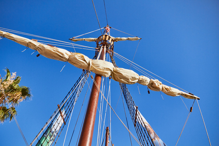 Mainsail mast of the spanish replica of the Nao de Santa Mariaの写真素材