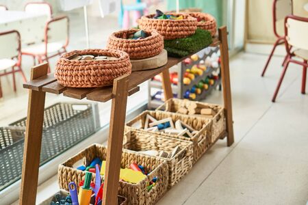 Montessori wooden school exercies proposalsの写真素材