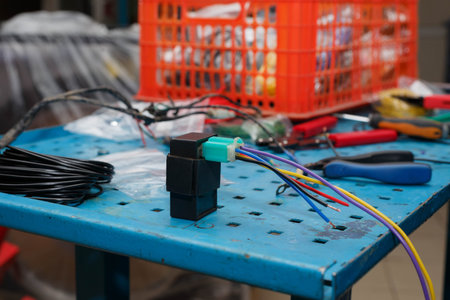Master replaces electrical wires for sporty ignition of a motorcycle. Repair and maintenance of...