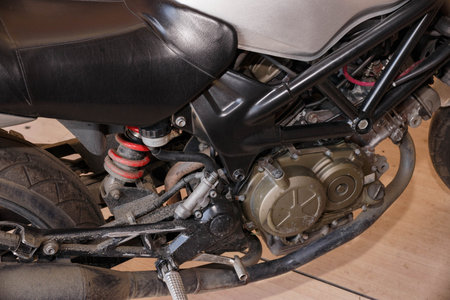 Motorcycle before repair or maintenance of the brake system. Motorcycle Maintenance