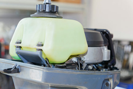 The master carries out maintenance of the boat motor.の写真素材