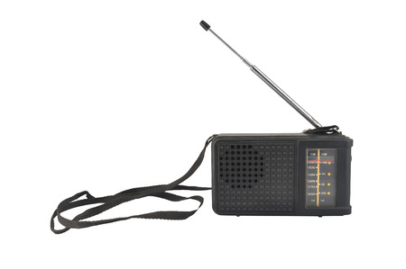 old black plastic radio with antenna and strapの写真素材