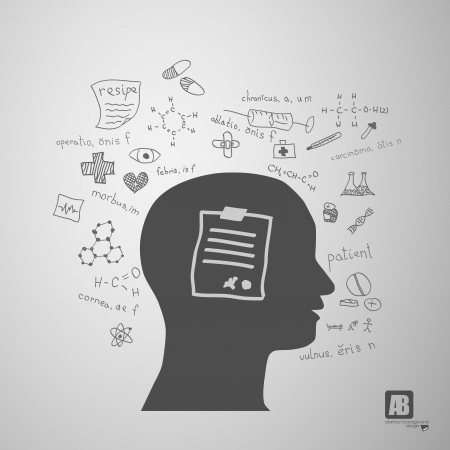 human head silhouette with medicine formulasのイラスト素材