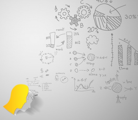 Yellow man head silhouette with business signsのイラスト素材