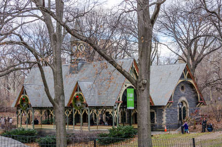 Traditional Central Park Building. Coffee Place and Restroom. Manhattan, New York City, USAのeditorial素材