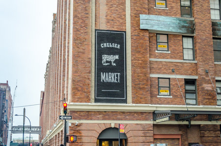 Historic Chelsea Market in NYC Manhattan. Old Building in Meatpacking District, New York City, NY/USAのeditorial素材