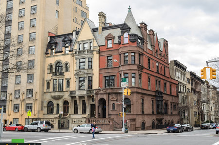 Manhattan New York City Neighborhood with Impressive Traditional Buildings. NYC, USAのeditorial素材