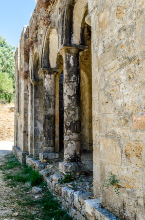 Ruins of an Ancient Temple in Zante Island, Zakynthos, Greece, Europe. Old Historic Building in Zante Countrysideの写真素材