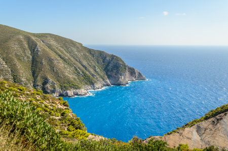 Zante Island Beautiful Beach, Shot from Above. Nice Colored Waters in Zakynthos, Greeceの写真素材