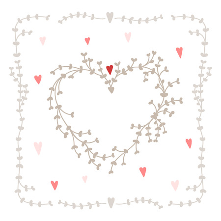 Vector set with square wreath elements and hearts, good for wedding invitations and valentines day cardsのイラスト素材