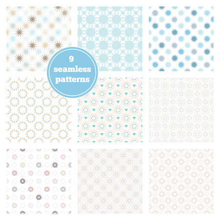 Vector set of nine blue seamless geometric patterns. Ideal elements for scrapbooking sets, wrapping paper, invitations, greeting cards,etcのイラスト素材