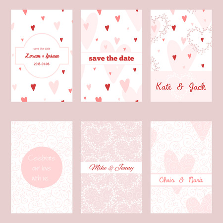 Set of vector card templates. Good for Save The Date (wedding invitations), baby shower parties, Mothers day, Valentines day, birthday cards, etc.のイラスト素材