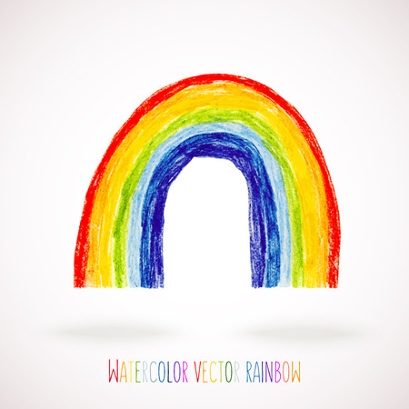 Vector watercolor rainbow, hand drawn with color pencils, kid's style. Good for children's stuff, wrapping paper, scrapbooking and stationery supplies.のイラスト素材