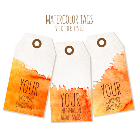 Set of hand drawn tags with watercolor background. Vector eps 10 illustration. Labels of a traditional form with empty space for text.のイラスト素材