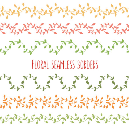 Vector set of six floral seamless borders with branches and leaves. Good for invitations, printed stuff, stationery.のイラスト素材