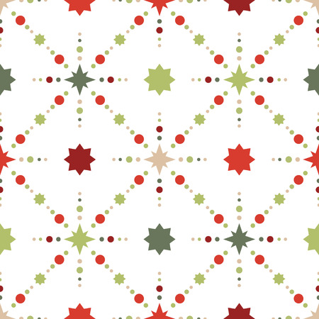Vector seamless pattern of geometric snowflakes. Nordic pattern in Christmas traditional colors.のイラスト素材