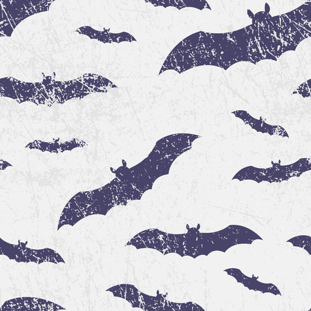 Vector seamless halloween pattern with bats. Grunge style, shabby street art imitation. Vintage old paper texture.のイラスト素材