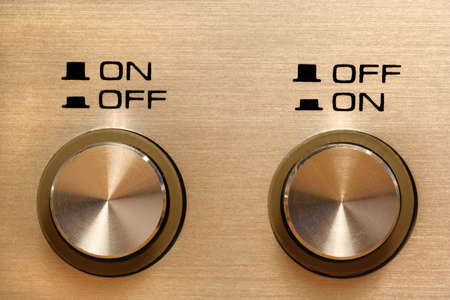 disagreeing control buttons showing opposing instructionsの写真素材