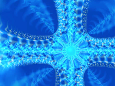 bright blue fractal render of a gift wrapped in flowersの写真素材