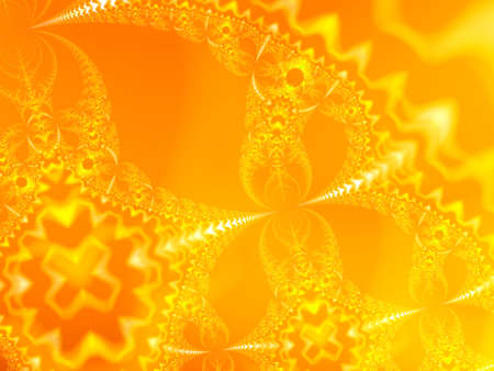 bright golden yellow summer fractal render of butterflies and flowersの写真素材