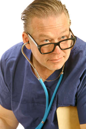 close up portrait of a doctor checking someone with a stethoscopeの写真素材
