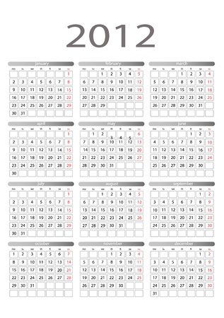 Simple vector calendar for 2012 on a white background. Starts monday.のイラスト素材