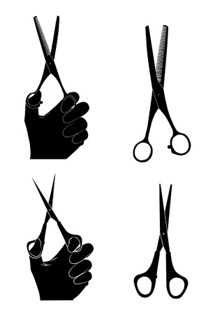 hairdresser scissors set. scissors in hand. vectors.のイラスト素材