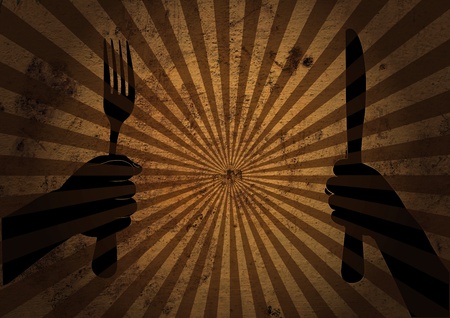 abstract background with hands and kitchen tools. eating or hunger concept.の写真素材