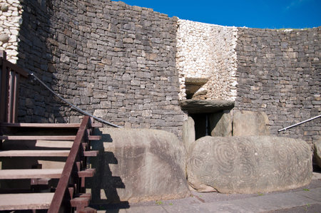Newgrange Irish passage tomb entrance stone Ireland.の写真素材