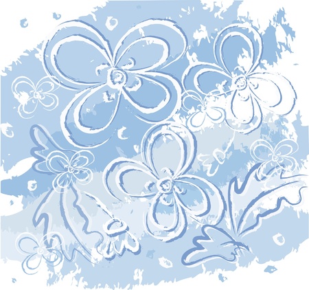 Illustration with flowers , winter pattern, blue background,のイラスト素材