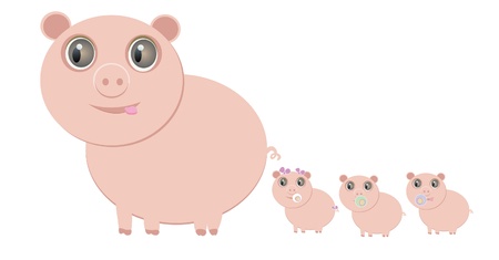 mother pig and her little piglets, eps 10のイラスト素材