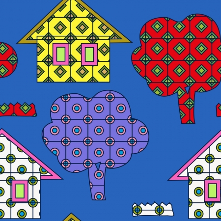 colorful evening seamless village pattern, eps 8のイラスト素材