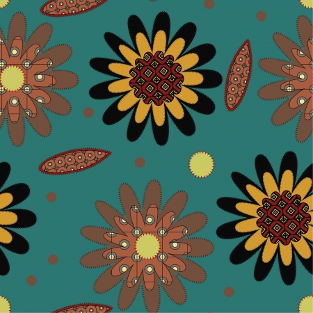 decorative seamless pattern with brown and orange daisiesのイラスト素材