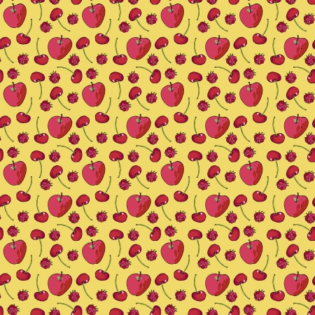 decorative seamless ornament with juicy fruits on yellowのイラスト素材