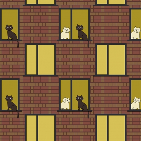 seamless pattern with windows and catsのイラスト素材