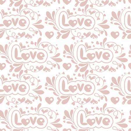seamless floral pattern with hearts and Love letteringのイラスト素材