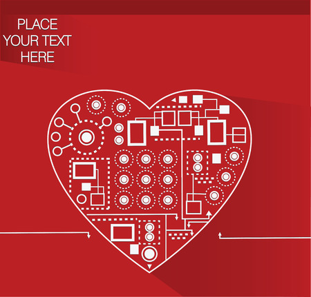 Decorative red background with schematic heartのイラスト素材