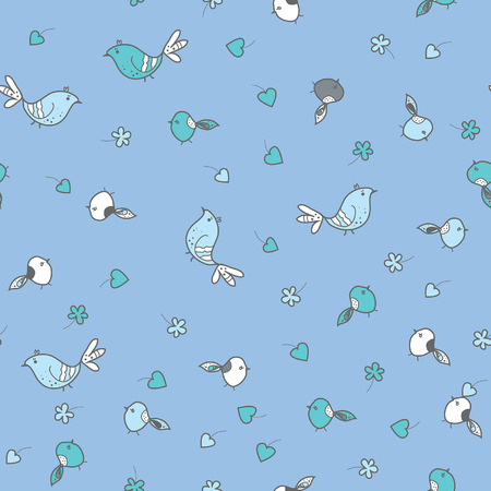 doodle seamless pattern with birds and flowersのイラスト素材