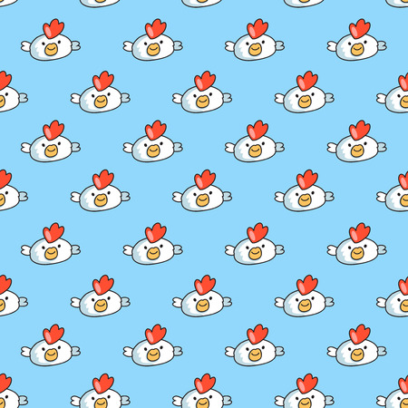 Decorative seamless pattern on blue background with childish cocksのイラスト素材