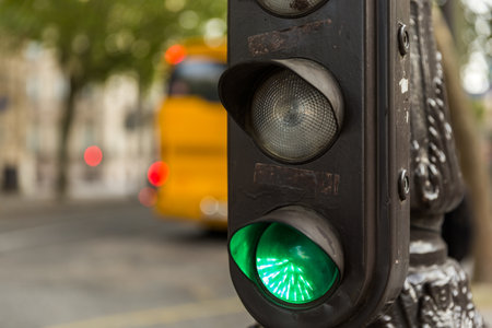 Traffic light on a street in London, England, UK.の写真素材