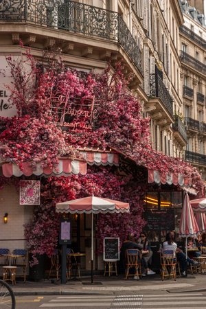 Parisian cafe in Paris, France. Paris is the capital and most populous city of France.の写真素材