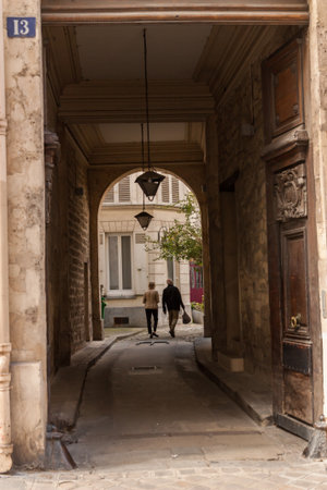 View of the narrow street of the old city of Lviv, Ukraineの写真素材