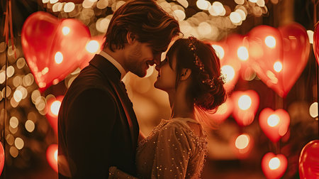 Beautiful young couple in love on Valentine's Day. Romantic date.の素材